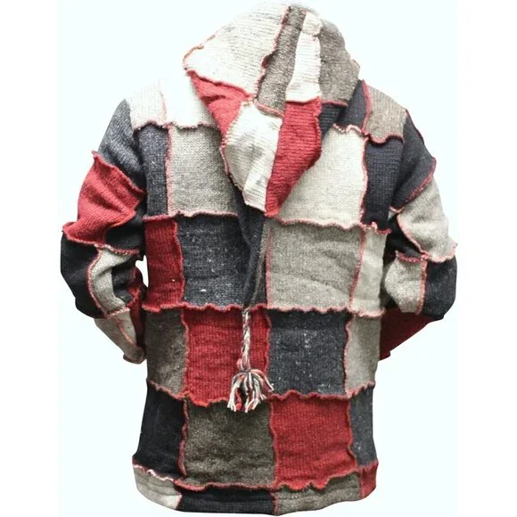 Mens Pixie Red Wool Patchwork Hippy Jacket - Picture 4 of 4